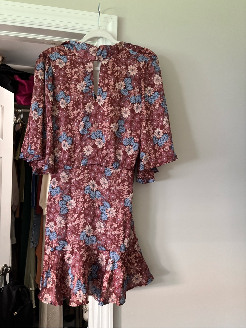 Vici Mauve Floral Mini Dress with Blue Accents